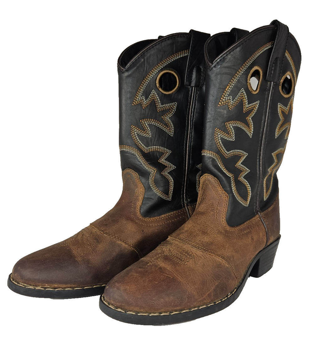 Cody James Youth 4 Two Tone Leather Cowboy Boots Hole Pulls Western Riding Boots